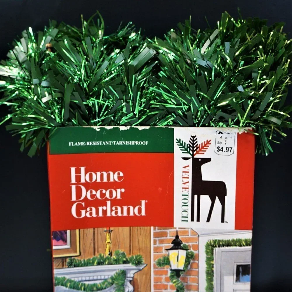 Vintage Home Decor Garland VELVET TOUCH 15ft Green Tinsel Christmas Indoor Outdo